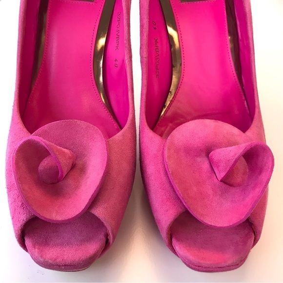 TOPSHOP Pink Rosette open toe Suede BarbieCore stiletto heel Size 9.5 EU Size 40 - Picture 7 of 16